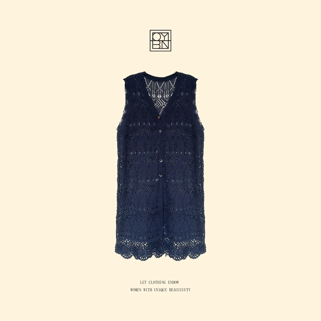 OYBN欧阳贝妮【莫吉托】微胖大码V领针织镂空背心开衫连衣裙5032