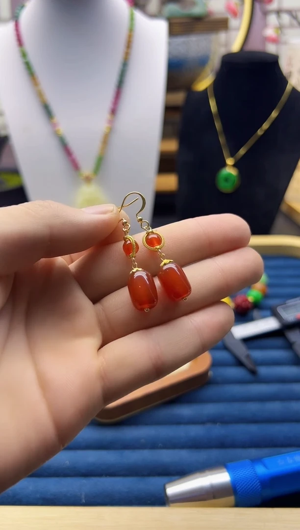 【闪购商品】南红玛瑙耳饰14K金镶嵌E183