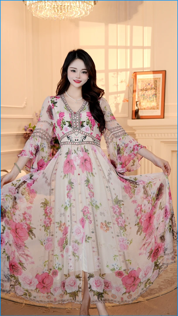 【虞美人】25年新名媛风优雅气质收腰高端度假连衣裙