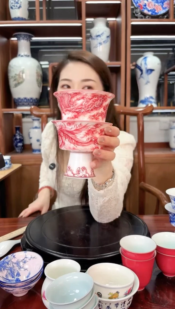 A65景德镇红龙纹高足杯