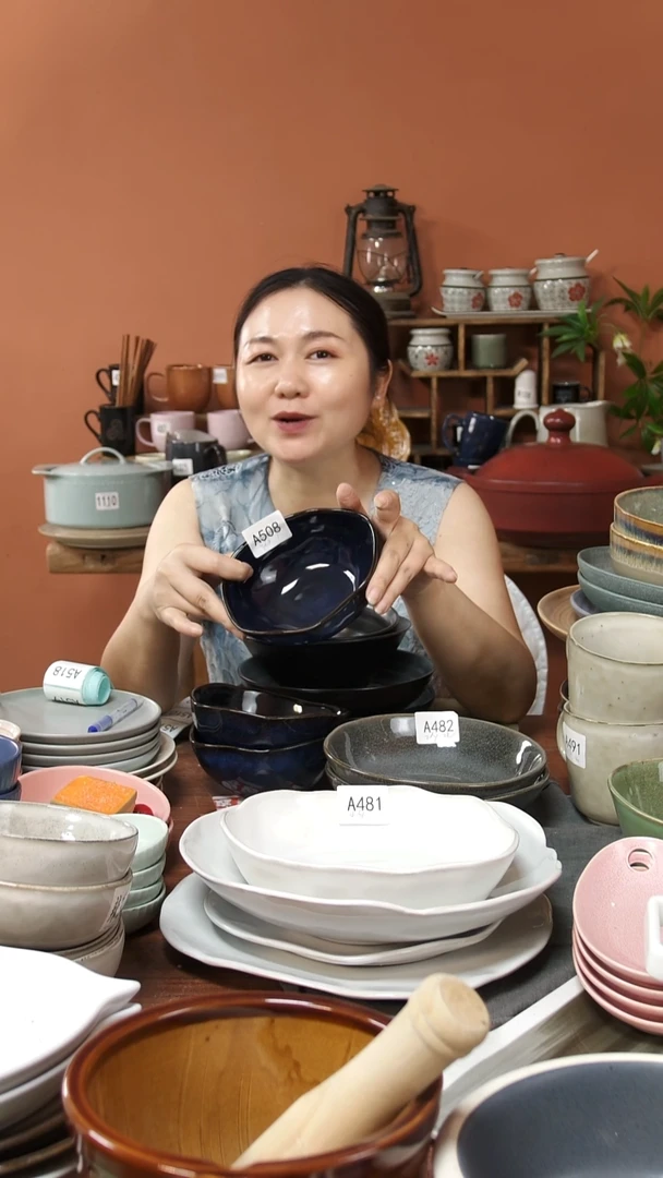 陶瓷小*A508陶瓷元宝碗3件套微瑕