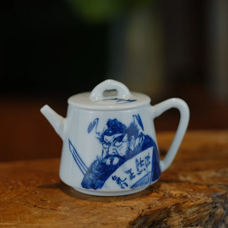 宁一尘手作景德镇陶瓷纯手工手绘青花钟馗泡茶壶釉下彩复古茶具