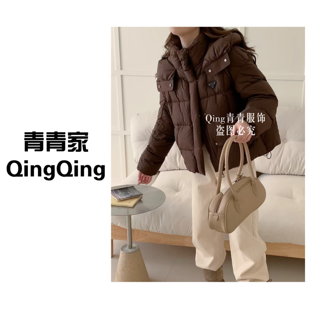 青青家 冬季新款短款加厚时尚百搭连帽羽绒服-9883