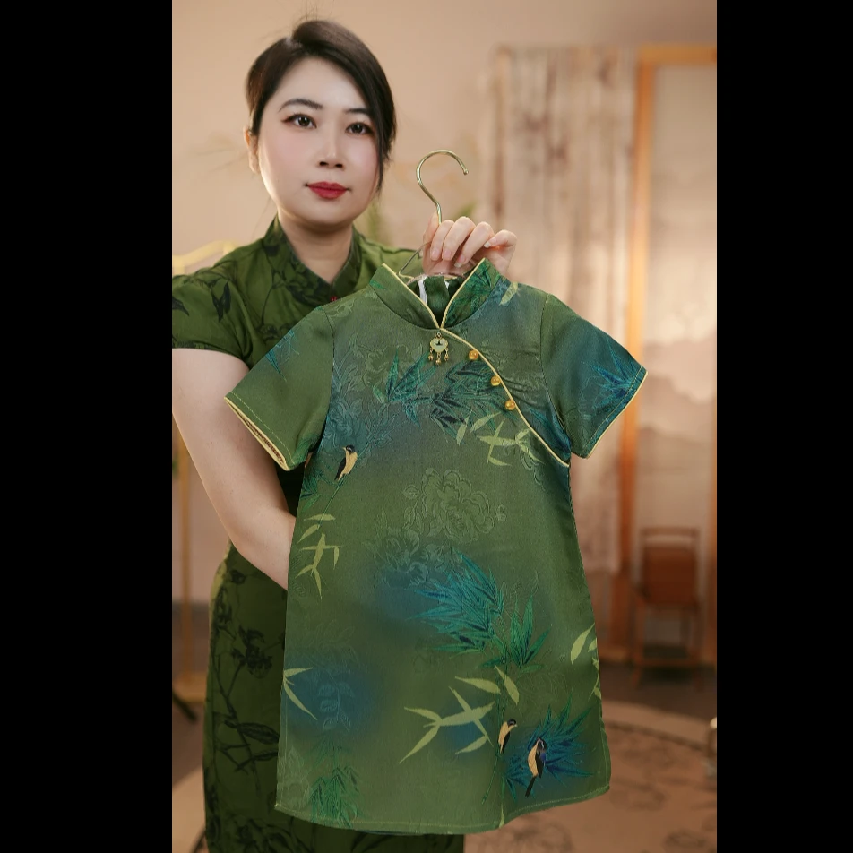 1喜上枝头#夏季汉元素儿童短袖中国风女童夏款古风中式旗袍裙