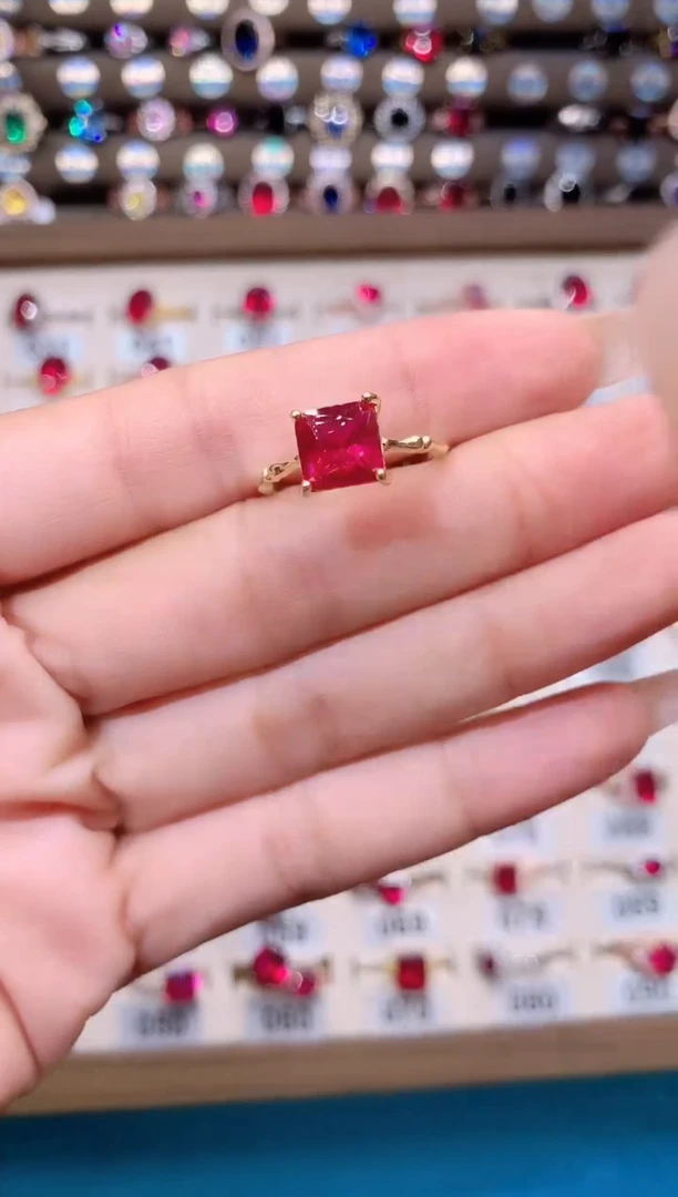 红宝石戒指银S925镶嵌8金