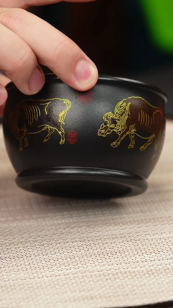 茶壶紫砂石黄 五牛杯