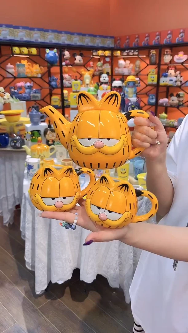 瓷片@@加菲猫陶瓷一壶二杯