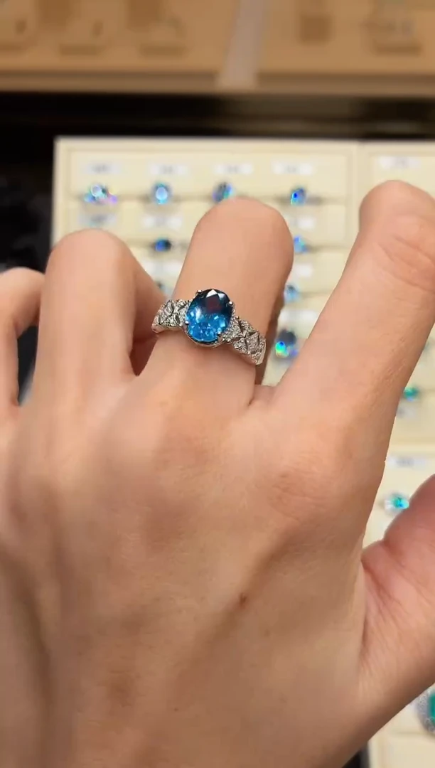 银S925镶嵌戒圈海蓝宝石00000