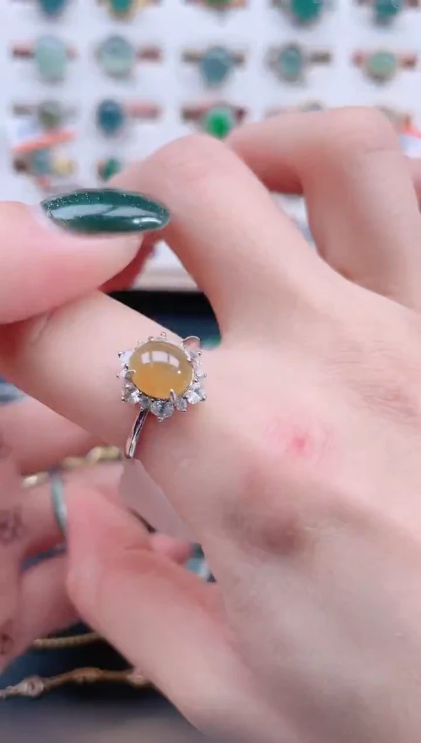 银S925镶嵌戒指翡翠天然翡翠