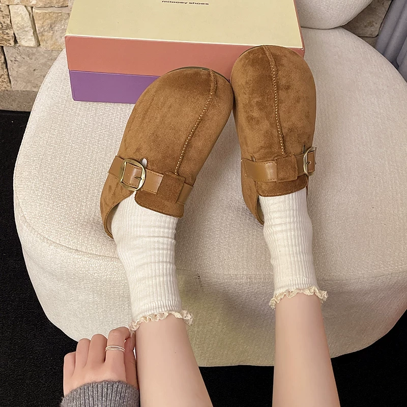 爆款厚底女外穿新款冬季一脚蹬加绒包头拖鞋2032(加绒)