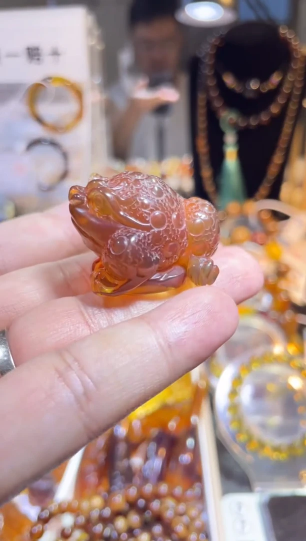 裸石琥珀未镶嵌棕红皮 金蟾