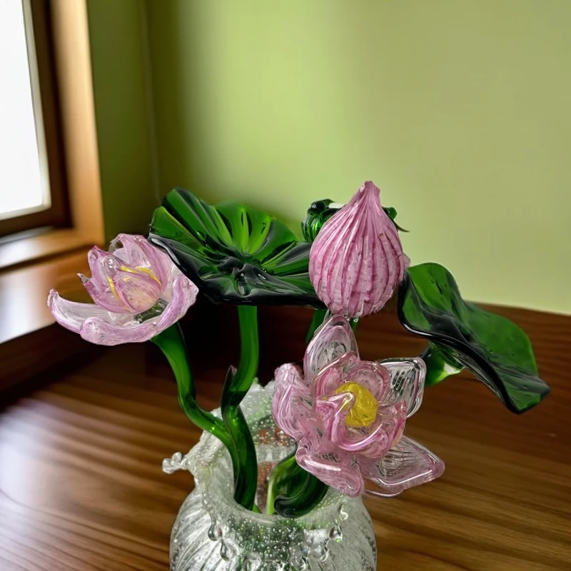 长约45不带夜光淄博纯熟工琉璃荷花“好运连连”幸福美满家居摆件