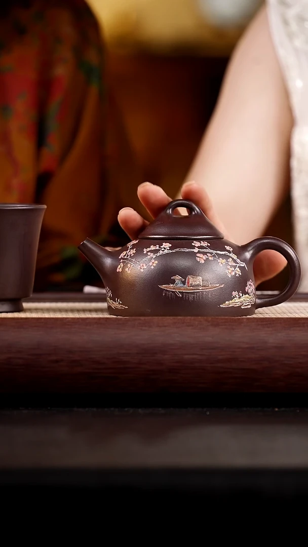 茶壶紫砂铁皮石红半瓢