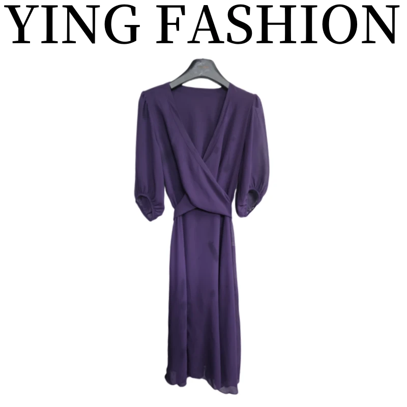 【YING FASHION】莹老板-时尚气质百显瘦系带绑腰连衣裙 8020523