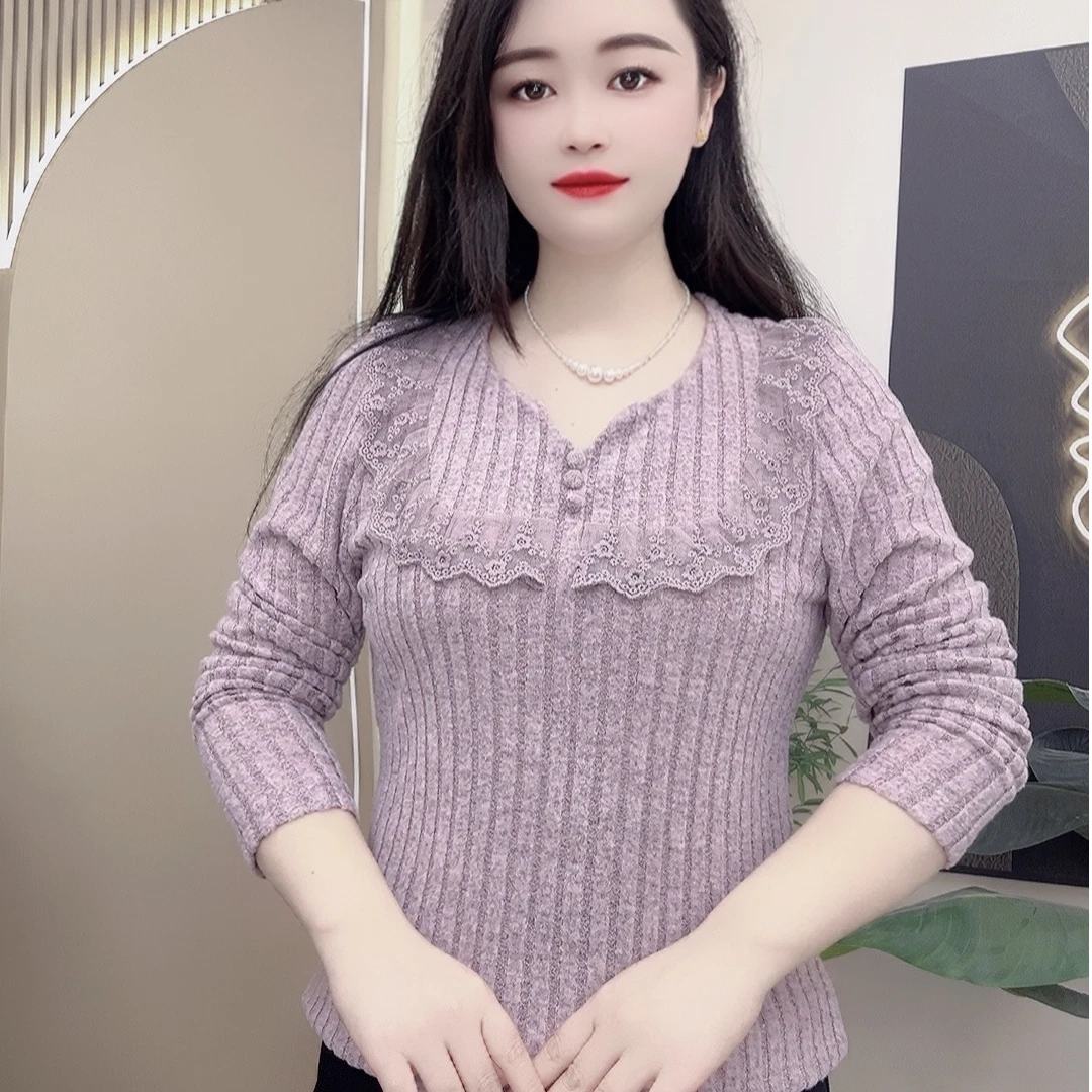 秋季新款打底外穿时尚百搭显瘦气质纯欲慵懒风女装蕾丝小衫女上衣