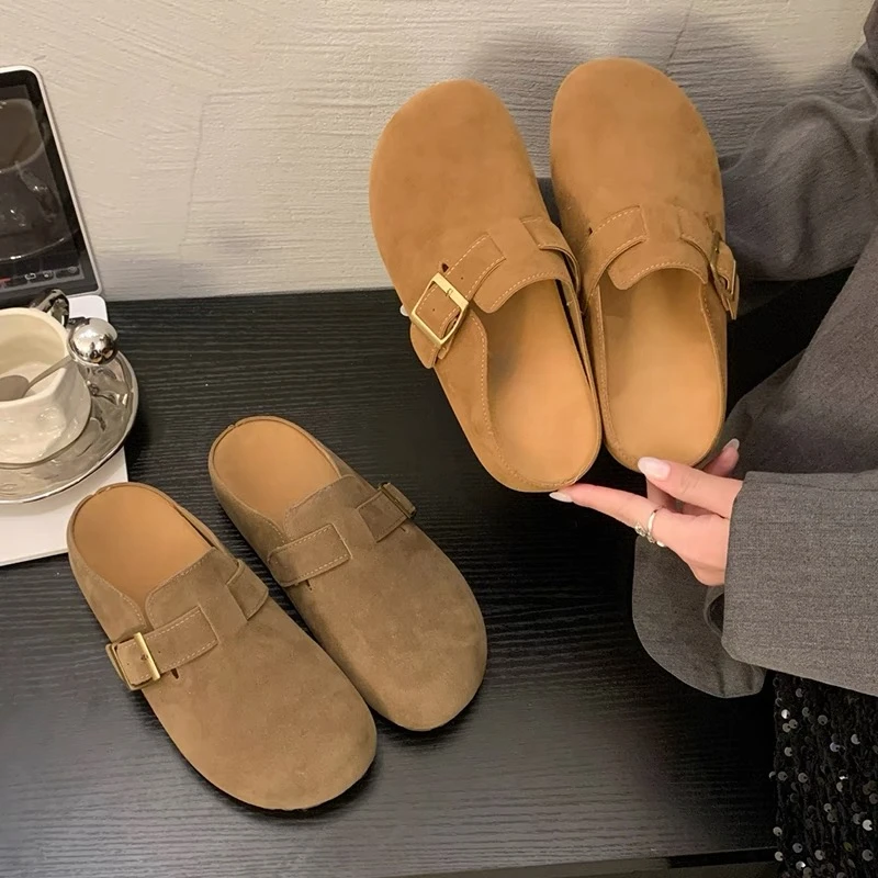 【福利】2025年新款夏季勃肯复古软皮软底百搭时尚舒适包头半拖女鞋