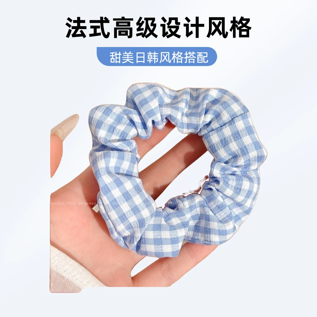 日系小肠格子大肠发圈头绳清新发绳法式小号皮筋头饰发圈头绳发圈