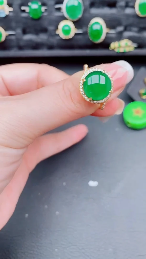 翡翠戒指银S925镶嵌天然a货翡翠449