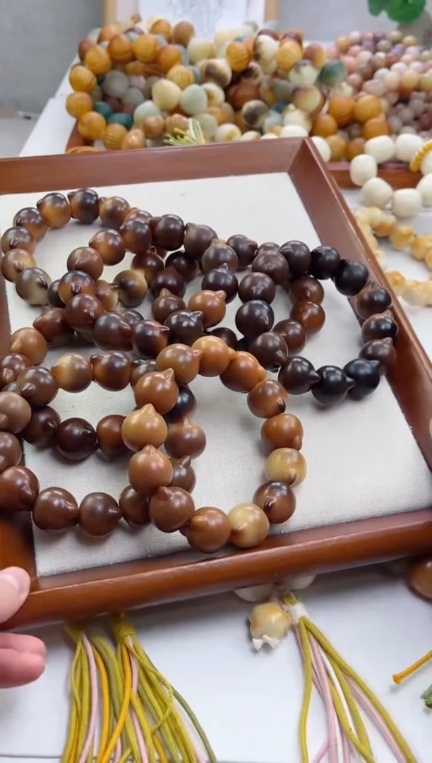 菩提根/象牙果手串a64干磨猫猫头21+瑕疵不补随机