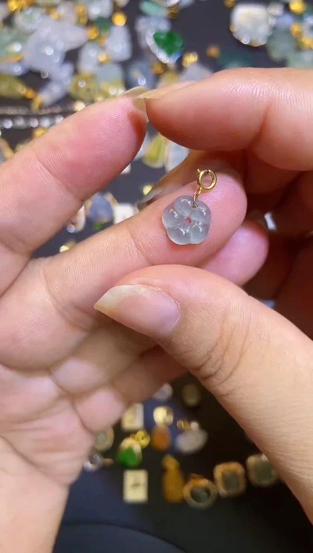 翡翠18K金镶嵌吊坠(不含链)天然A货翡翠