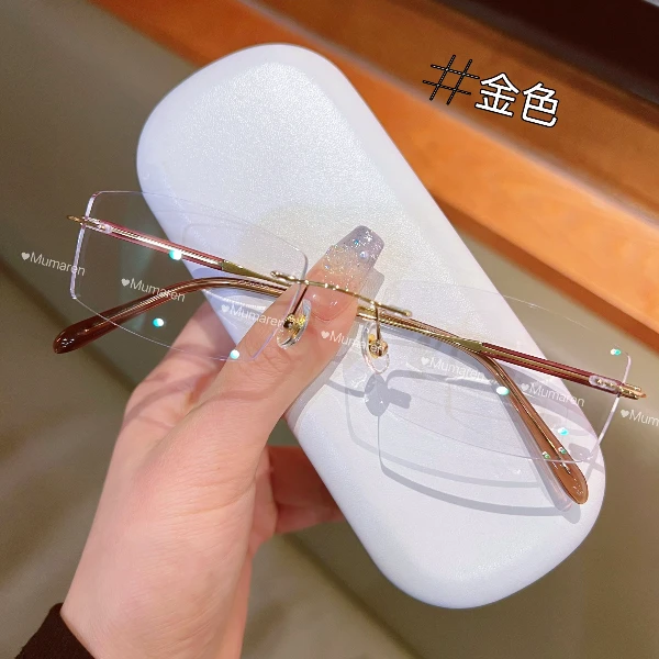 【高度数】檀木纯钛无框无边框眼镜切边男近视可配高度数加散光302