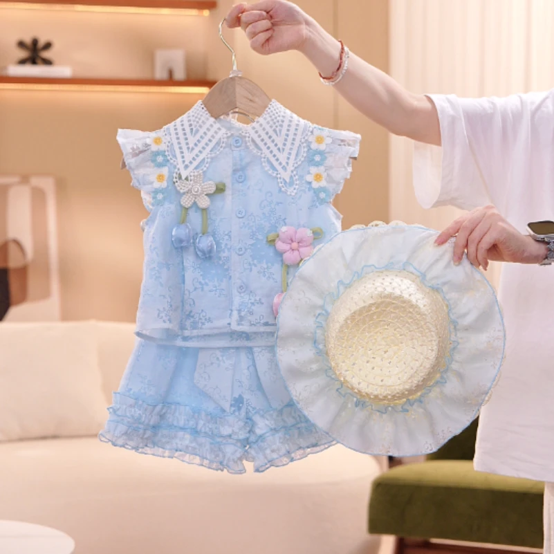 【海盐奶白】女薄款常规小飞袖款时尚夏季女宝套装洋气款5X009LS