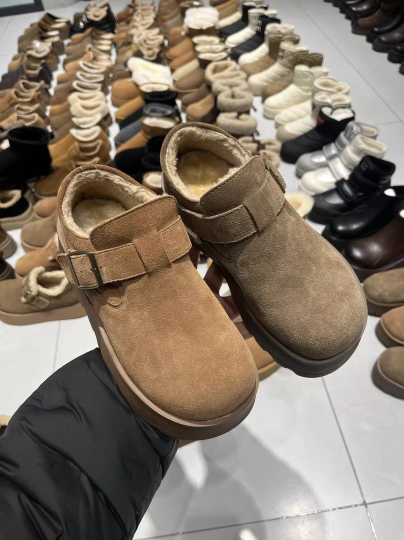 爆款来袭！牛皮加厚绒5.5cm厚底勃肯休闲鞋1-2962