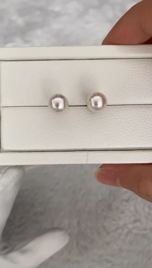 银S925镶嵌耳钉海水珍珠AK素钉8.5-9mm