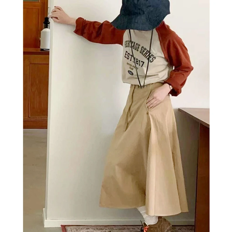 宝丫轻奢  T女式韩系工装风A字搭扣半身裙K1407