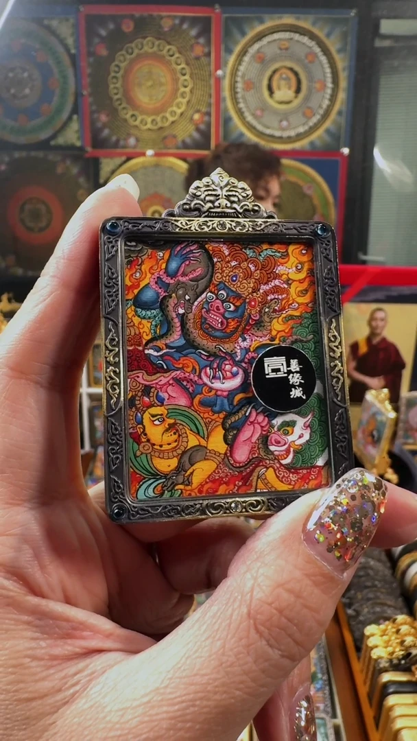 吊坠壹善缘城手绘唐卡黑c