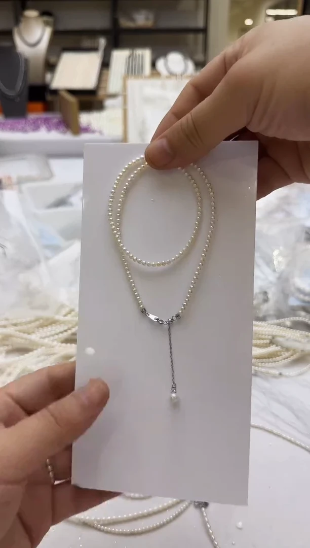 淡水珍珠银S925镶嵌项链3-3.5mm 吊小珠