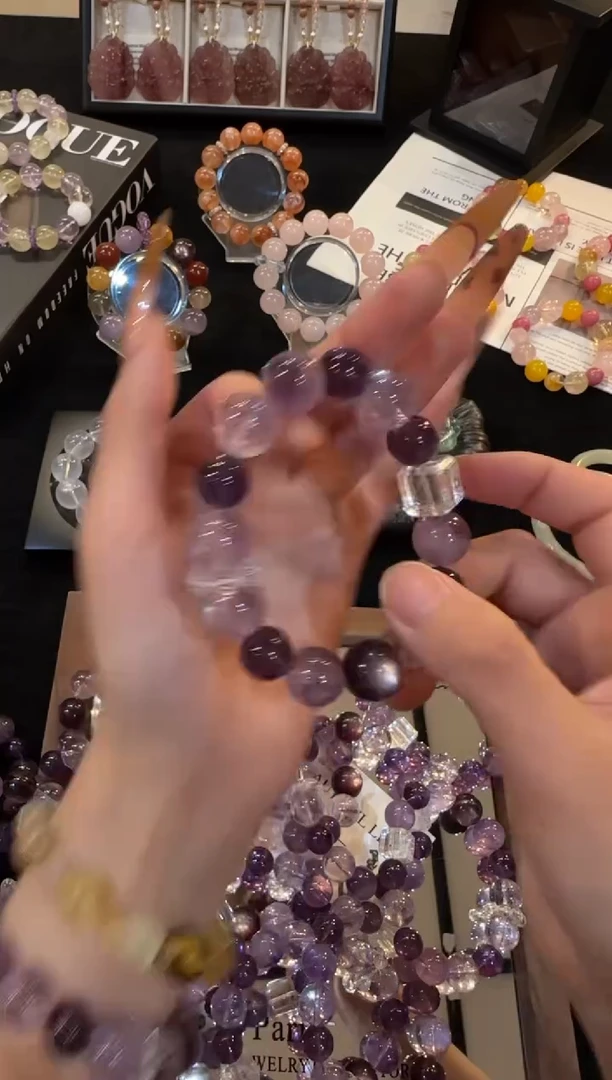 未镶嵌手链水晶紫水晶多宝x3448