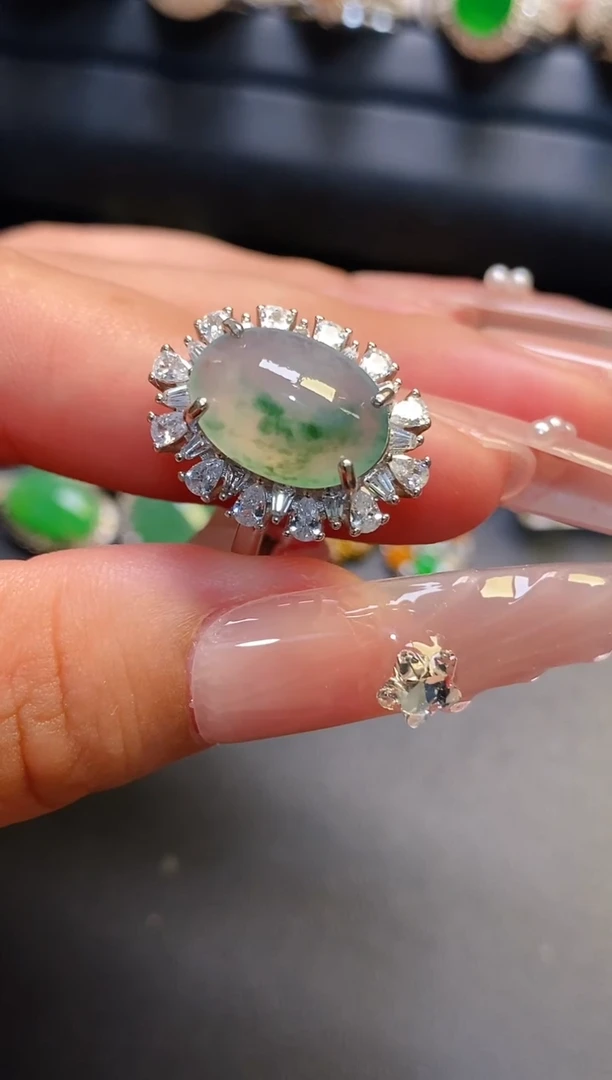 银S925镶嵌翡翠耳饰天然