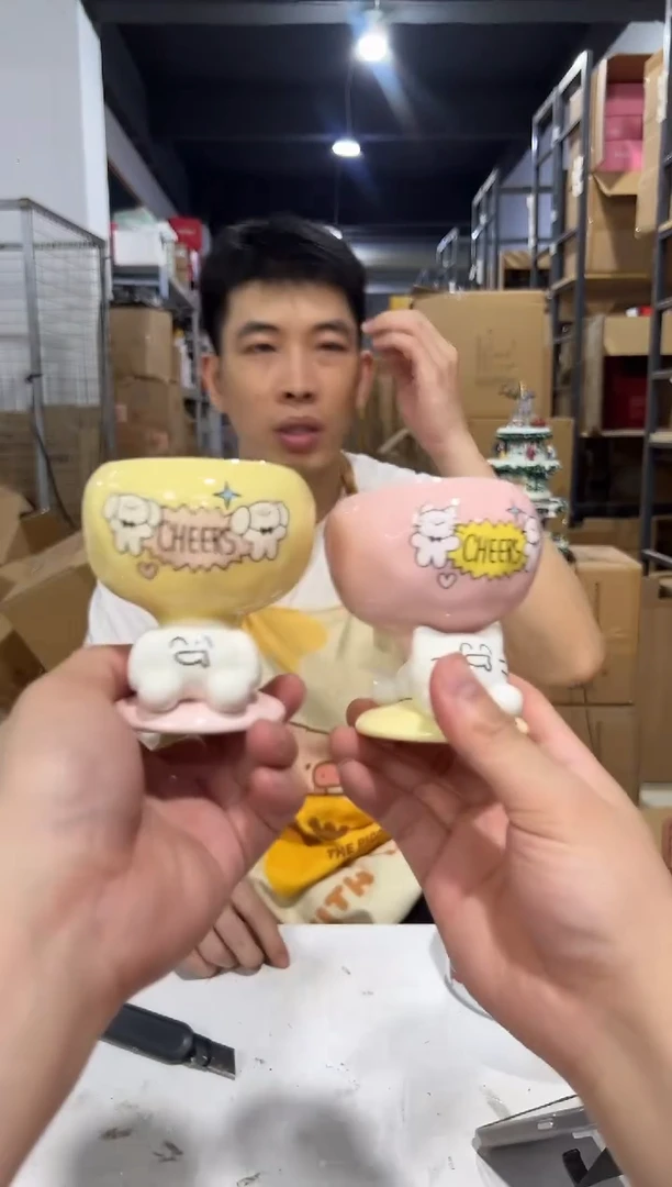 瓷片马克涂布猫狗小茶杯2件套