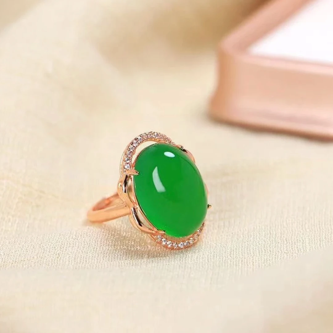 【小女王珠宝】爆款清仓纯天然玉石鸽子蛋戒指卡18玫瑰金色底托
