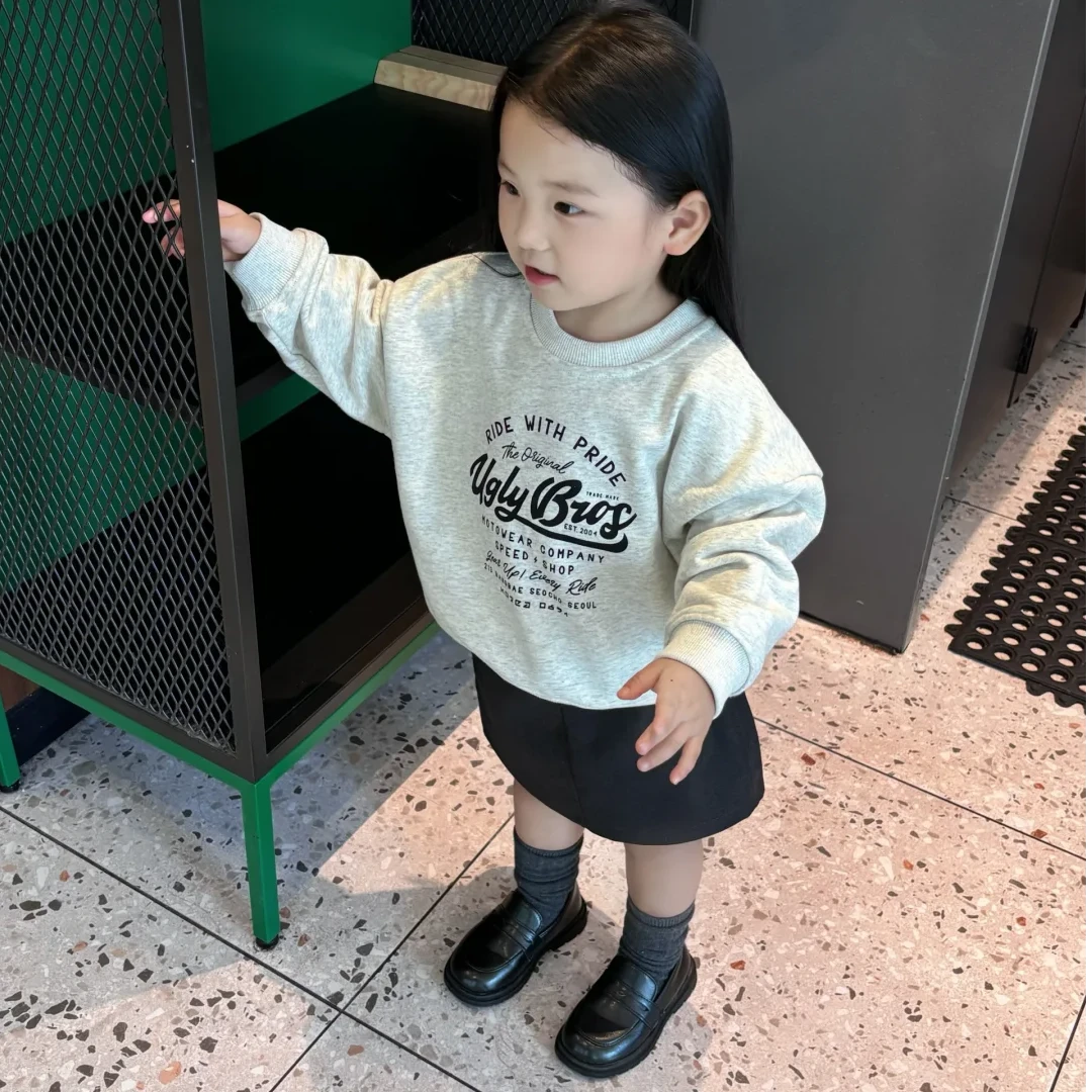 壹妈童装学院风韩版套装女童秋季花灰色长袖套头卫衣可爱直筒半裙