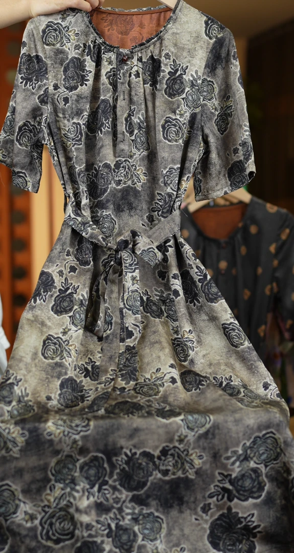 <<非遗美学>>新款气质优雅木薯真丝连衣裙T1332