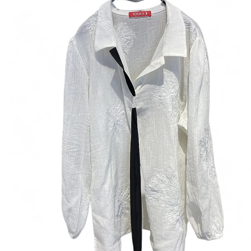 衬衫印花长袖成人连帽气质休闲百搭女士短外套秋季春季白色衬衣