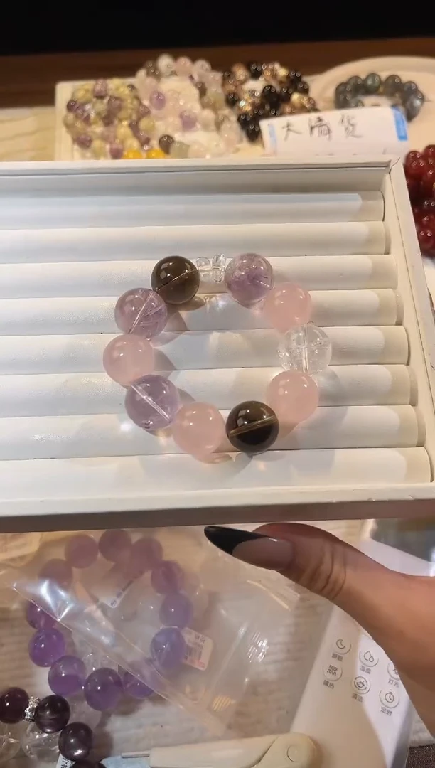 合成欧泊未镶嵌手串多样性发一Q10粉茶17-19mm