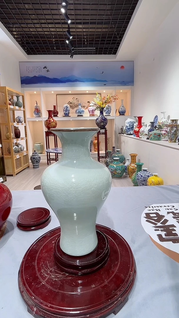 摆件开片梅瓶净高约32