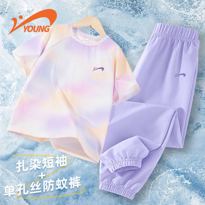 贵人鸟童装女童夏装套装新款大童薄款防蚊裤儿童时尚运动休闲短袖