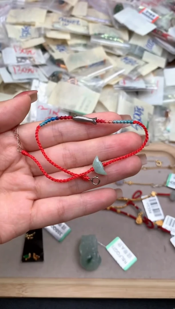 银S925镶嵌挂件翡翠一脚绳