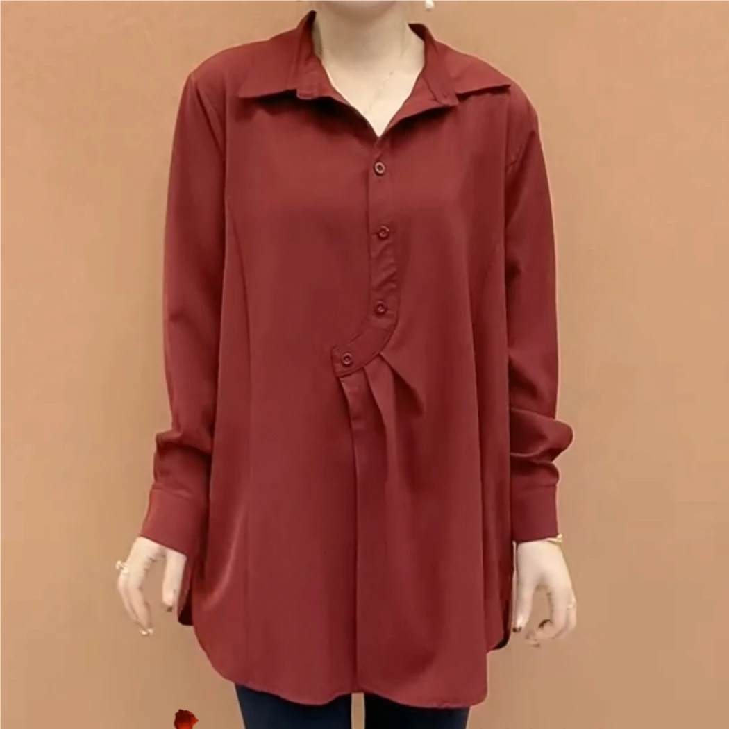 洋气时尚收腰衬衫中长款大码长袖2025显瘦上衣时尚宽松休闲衬衣