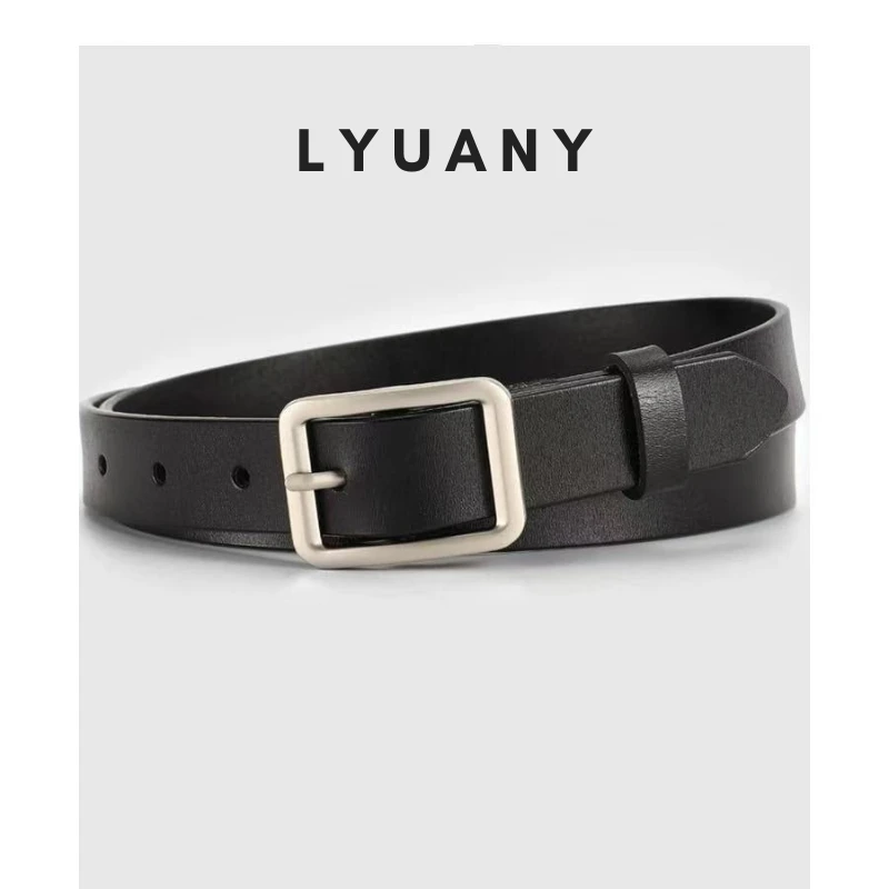 真皮简约银色方扣腰带女时尚女皮带百搭黑色女士高级感黑