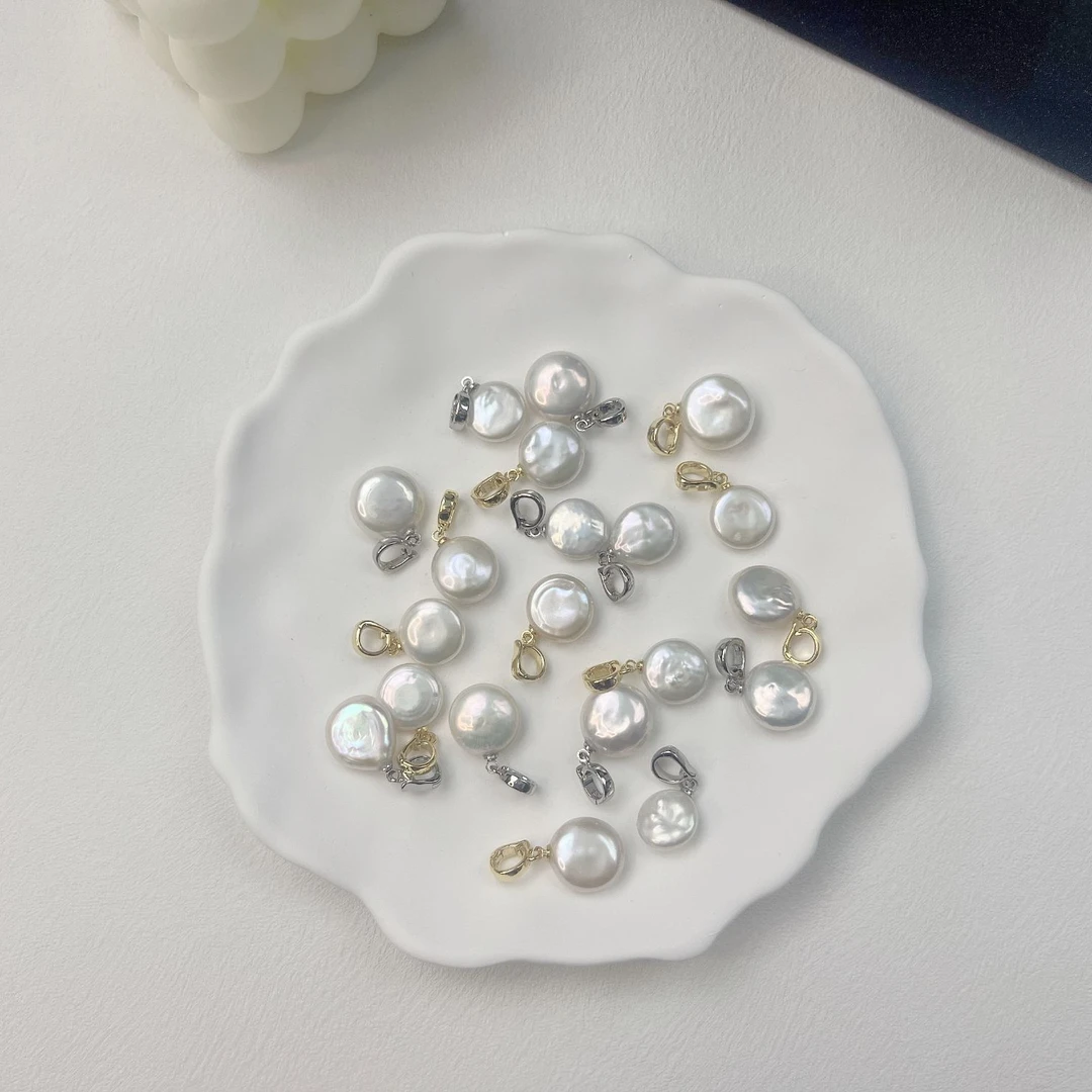 天然淡水珍珠A05#巴洛克白纽扣万能扣吊坠100%天然珍珠项链