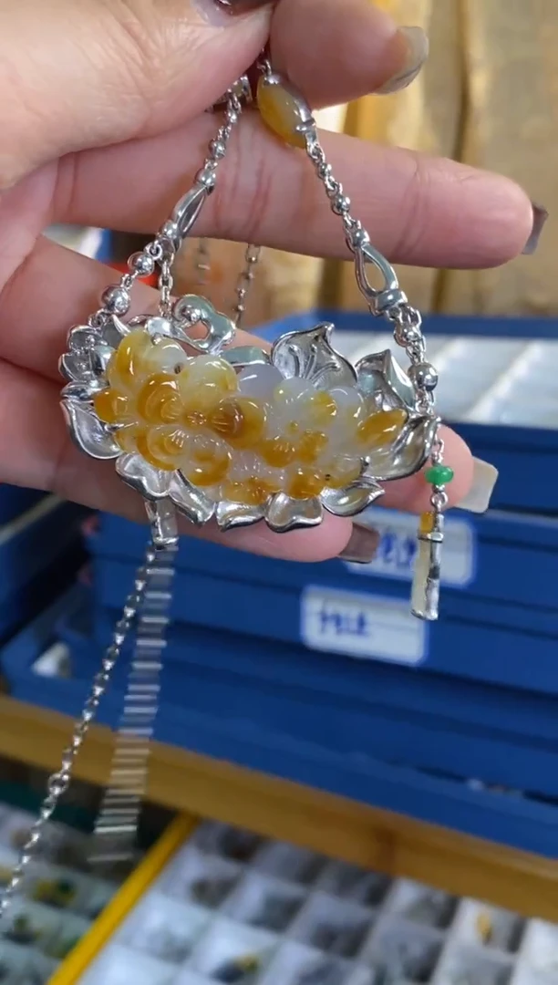 颈饰银S925镶嵌翡翠净货15501