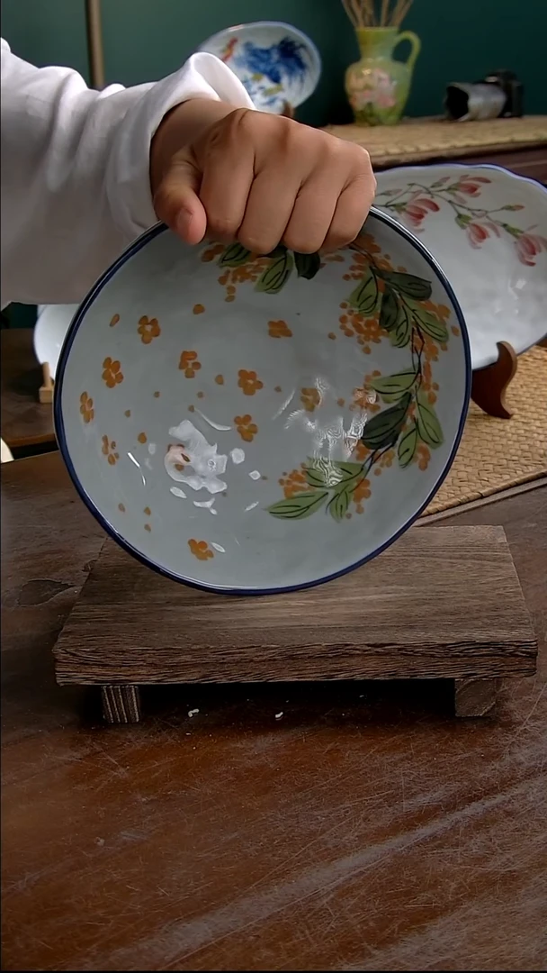 瓷片8英寸锤纹大碗-桂花