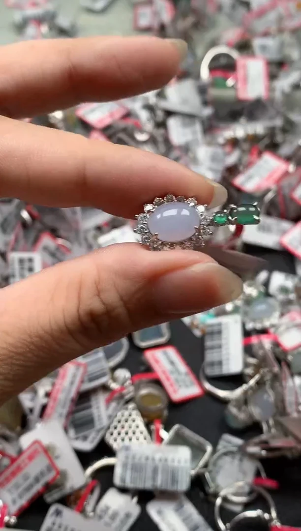 银S925镶嵌戒指翡翠天然A货缅甸翡翠