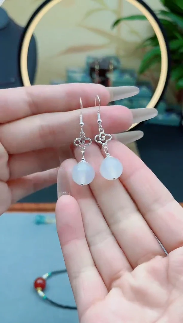 玛瑙/玉髓耳饰银S925镶嵌630