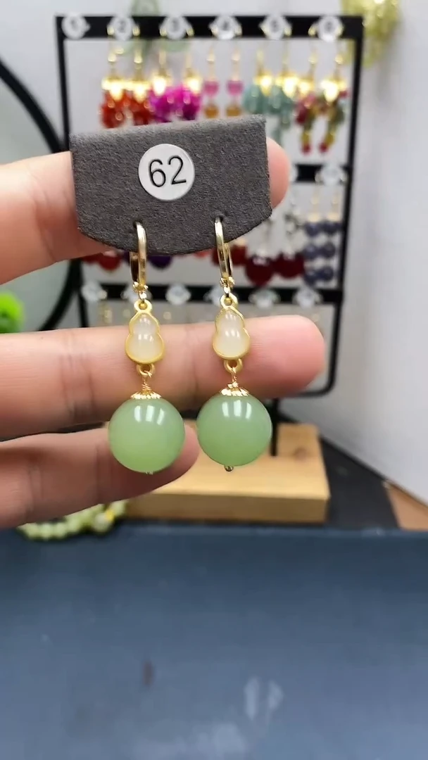 和田玉银S925镀金镶嵌耳饰尺寸14mm耳扣01